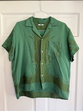 Bode Green Short-Sleeve Camp-Collar Button-Up Shirt